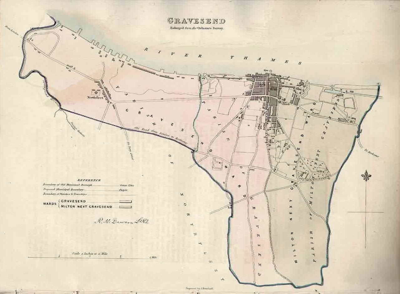 Gravesend Kent antique map 1837