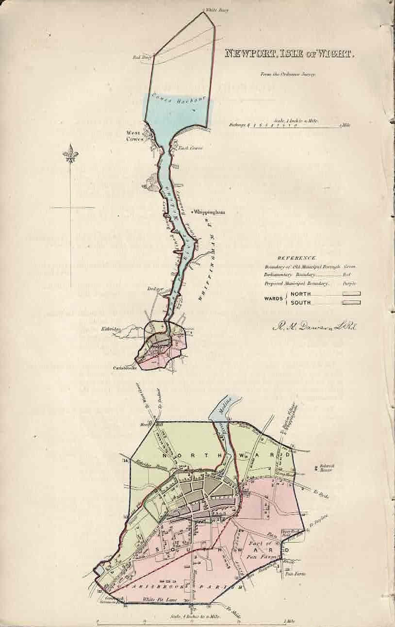 Newport (Isle of Wight) antique map 1837