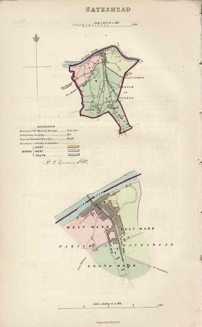 Gateshead County Durham antique map 1837