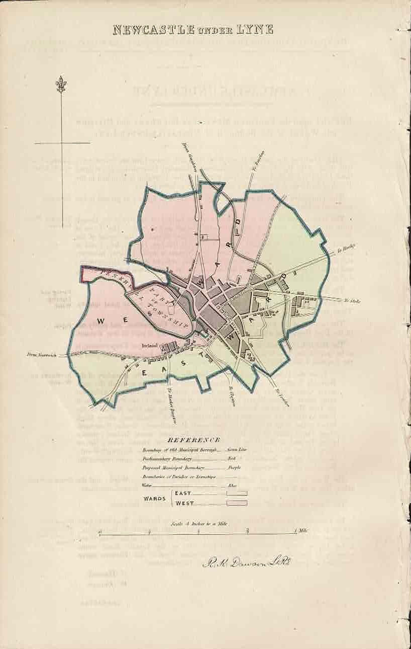 Newcastle under Lyme  Staffordshire antique map 1837