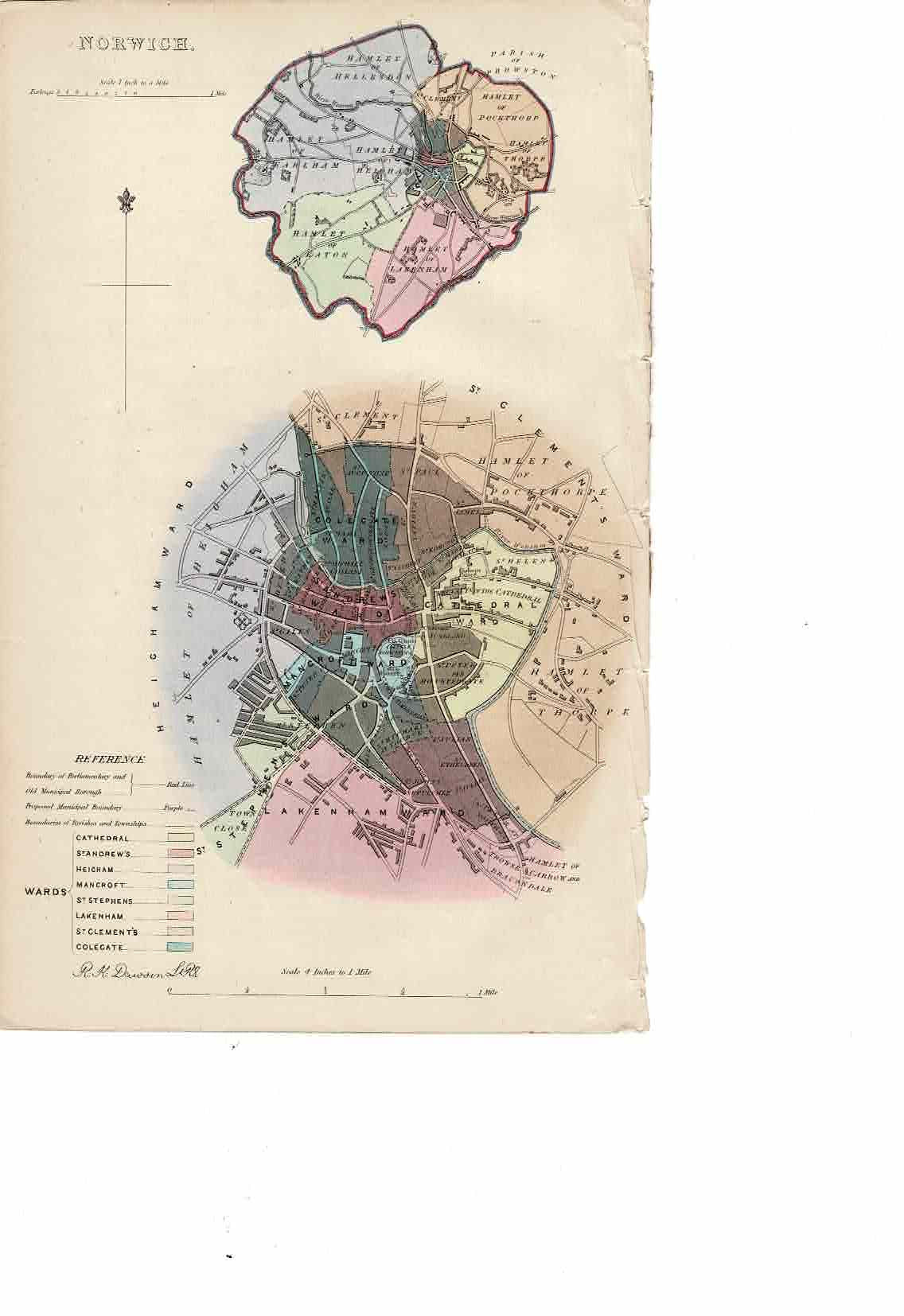 Norwich Norfolk antique map 1837