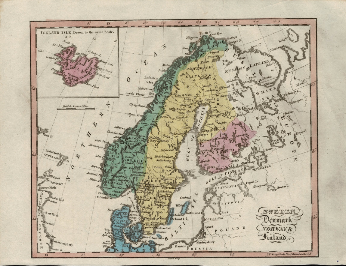 Scandinavia with Iceland antique map published 1815