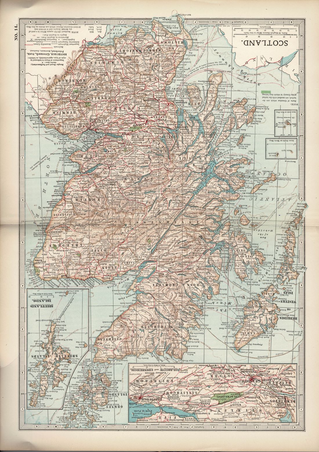 Antique map of Scotland, Encyclopaedia Britannica 1903