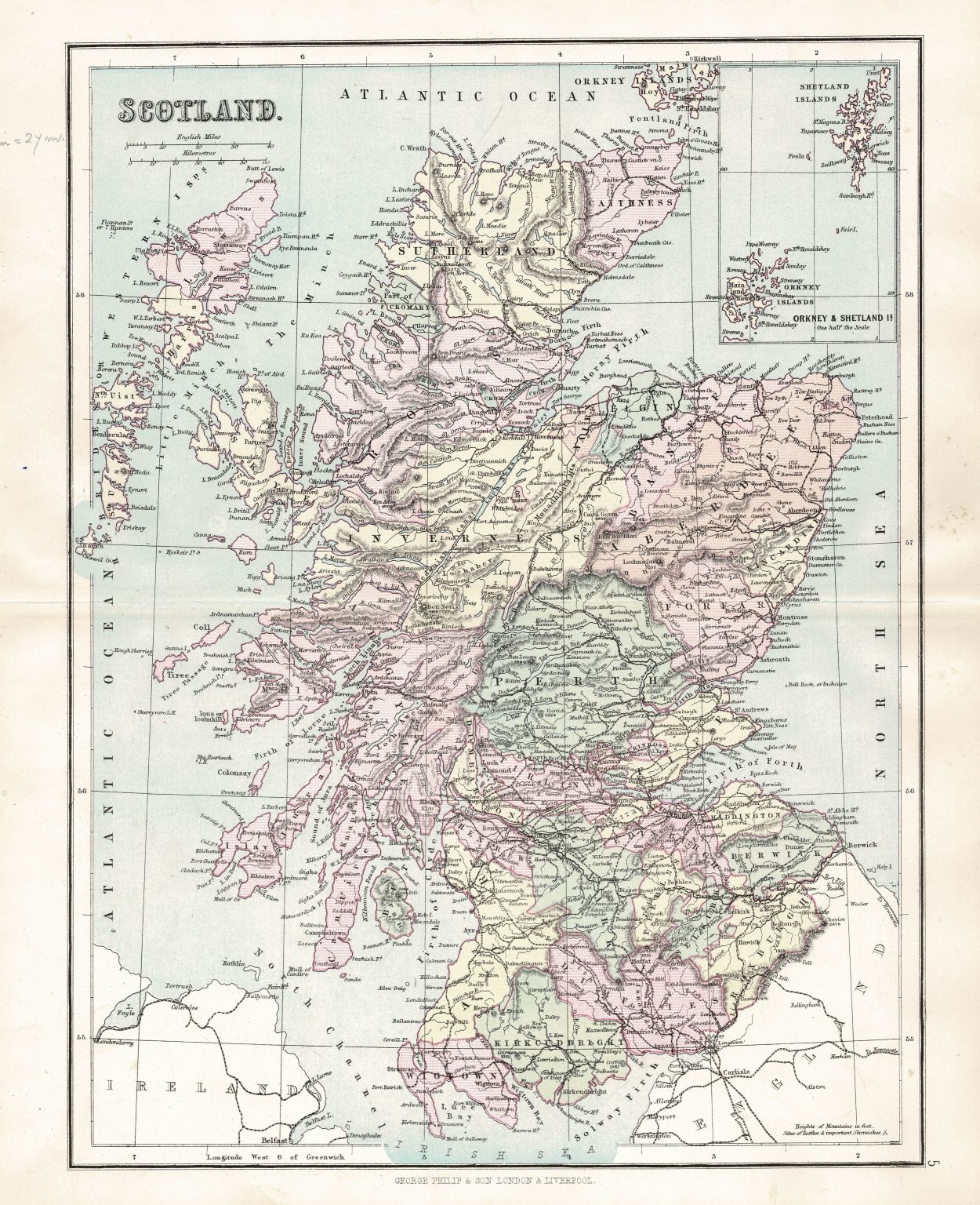 Scotland antique map, 1891