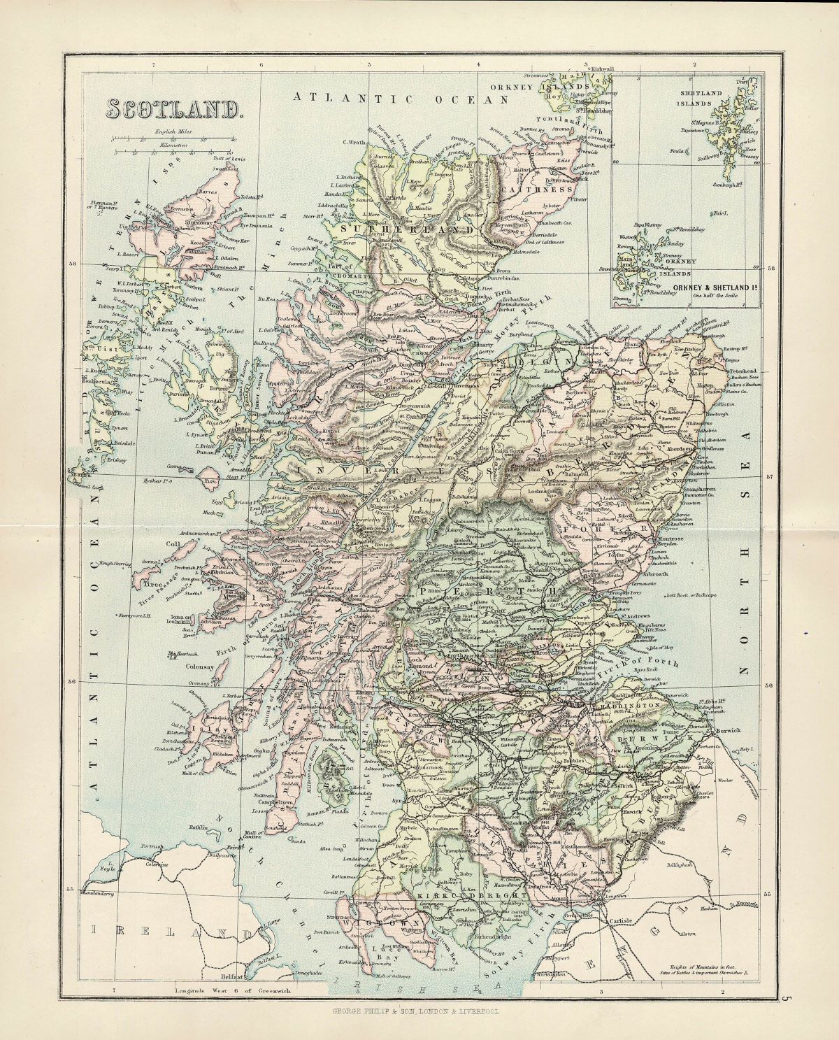 Scotland, Antique Map, 1886
