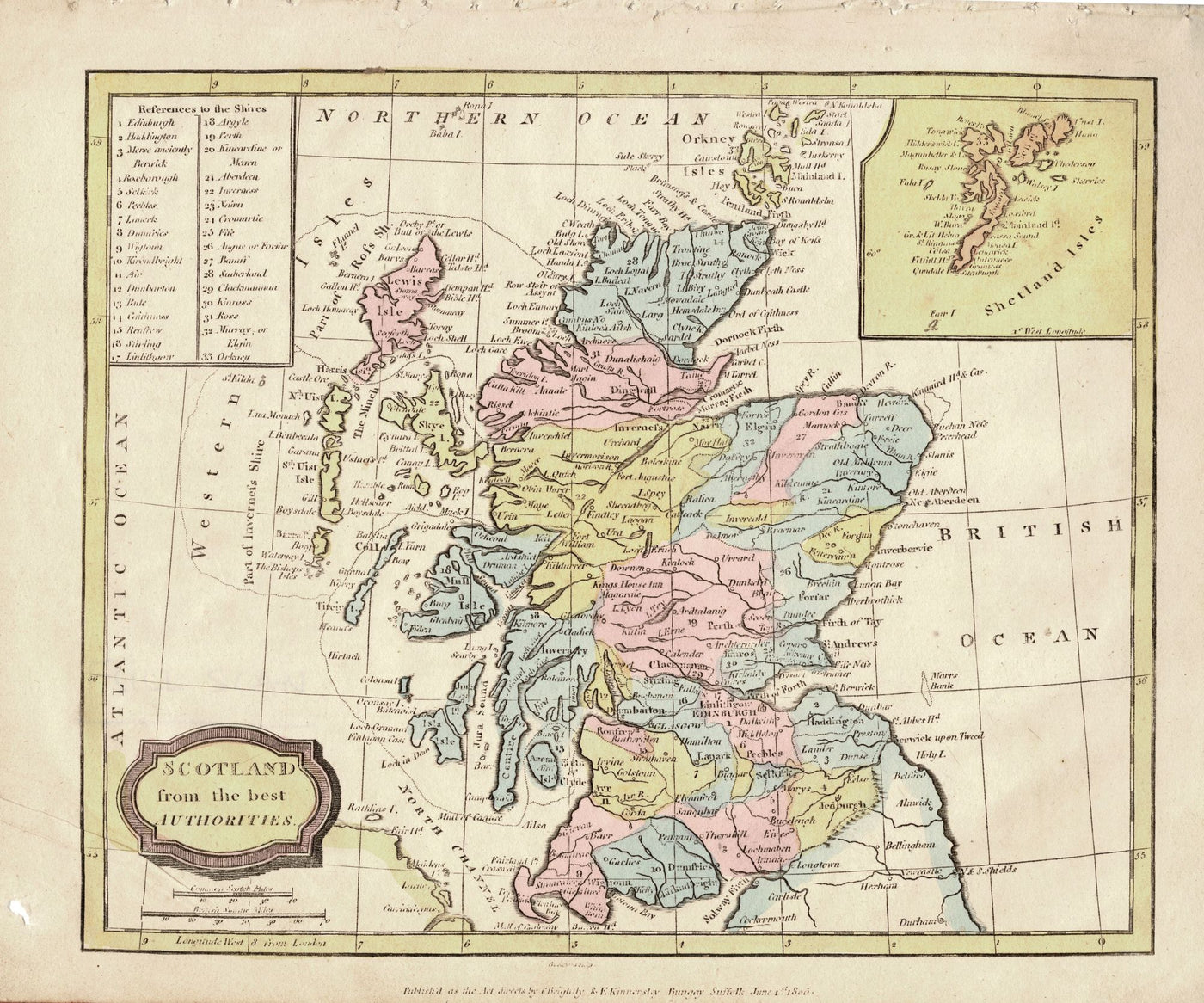 Scotland from the Best Authorities antique map 1806