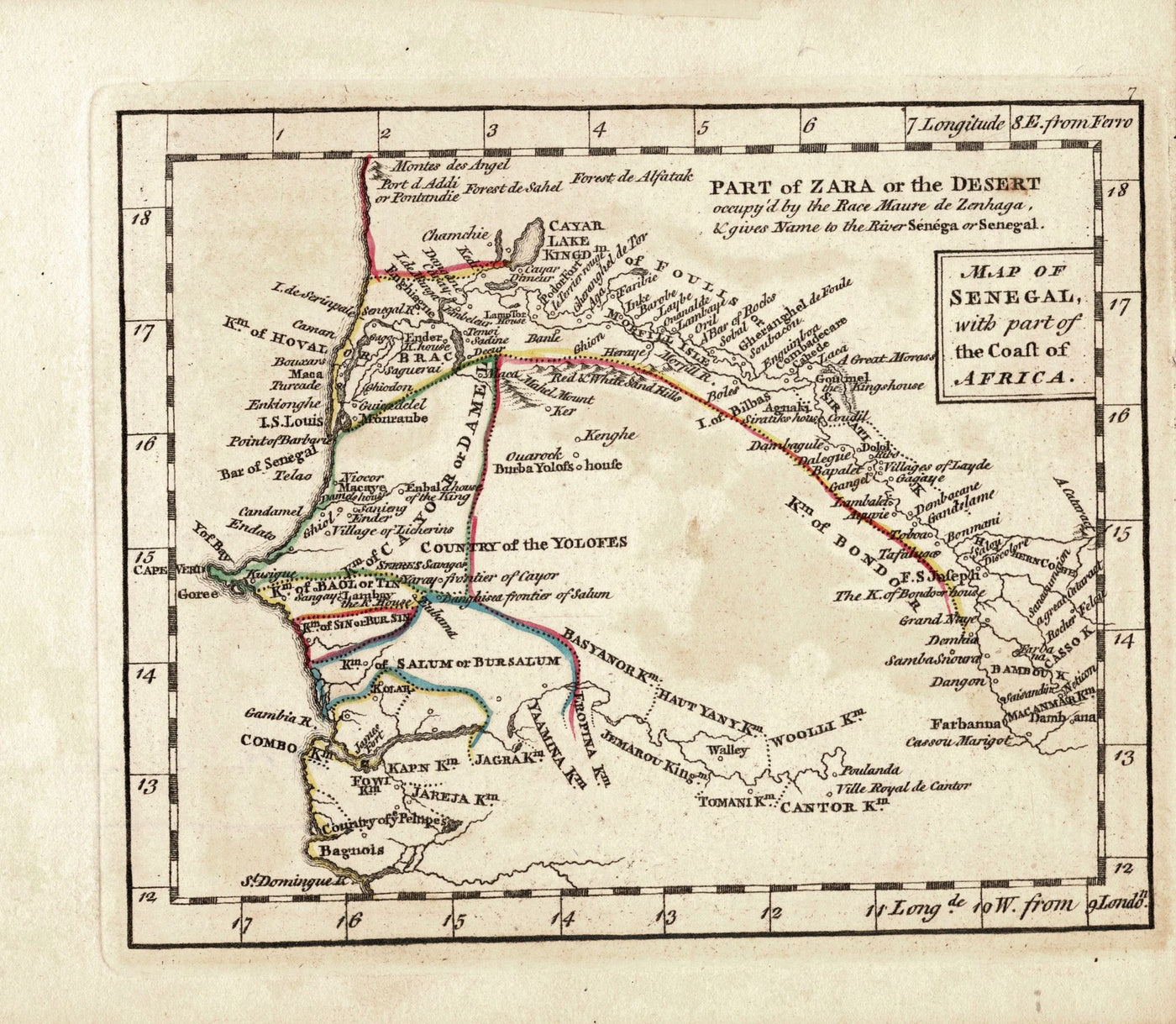 Senegal & The West Coast of Africa antique map by Andrew Dury published 1761