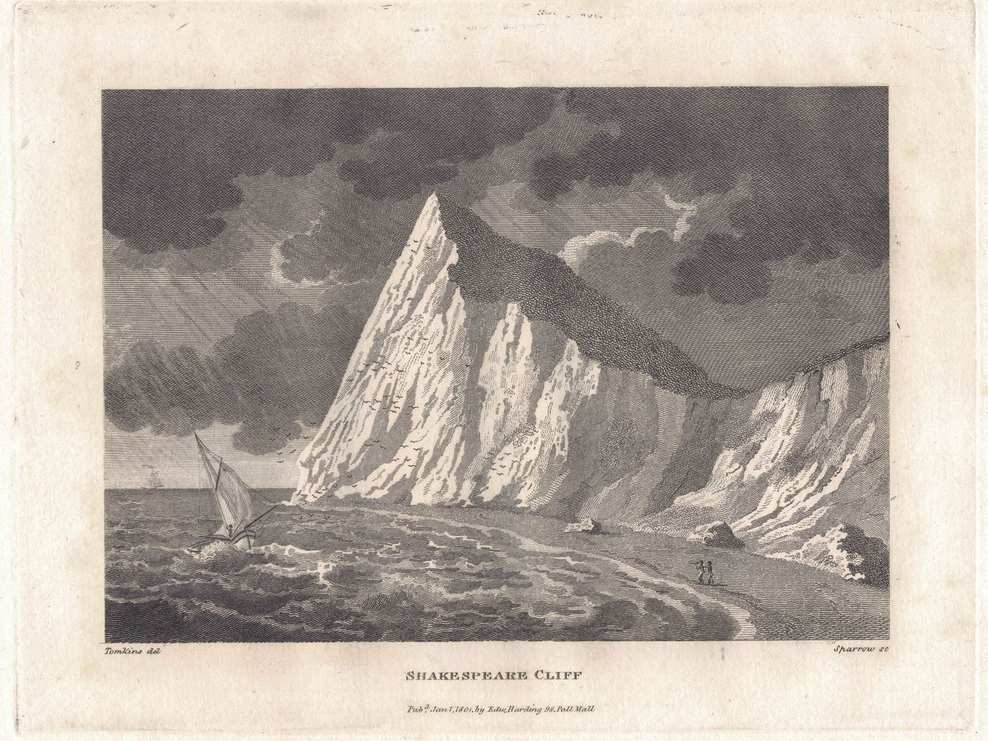 Shakespeare Cliff, Dover, Kent antique print published in 1801