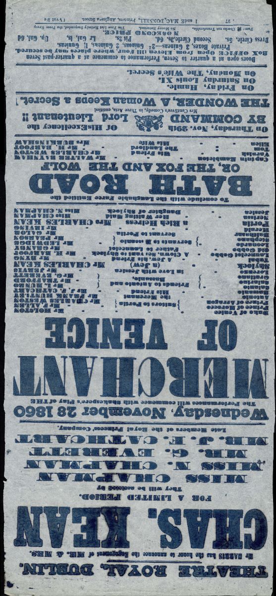 Shakespeare's Merchant of Venice at Theatre Royal Dublin antique ephemera 1860