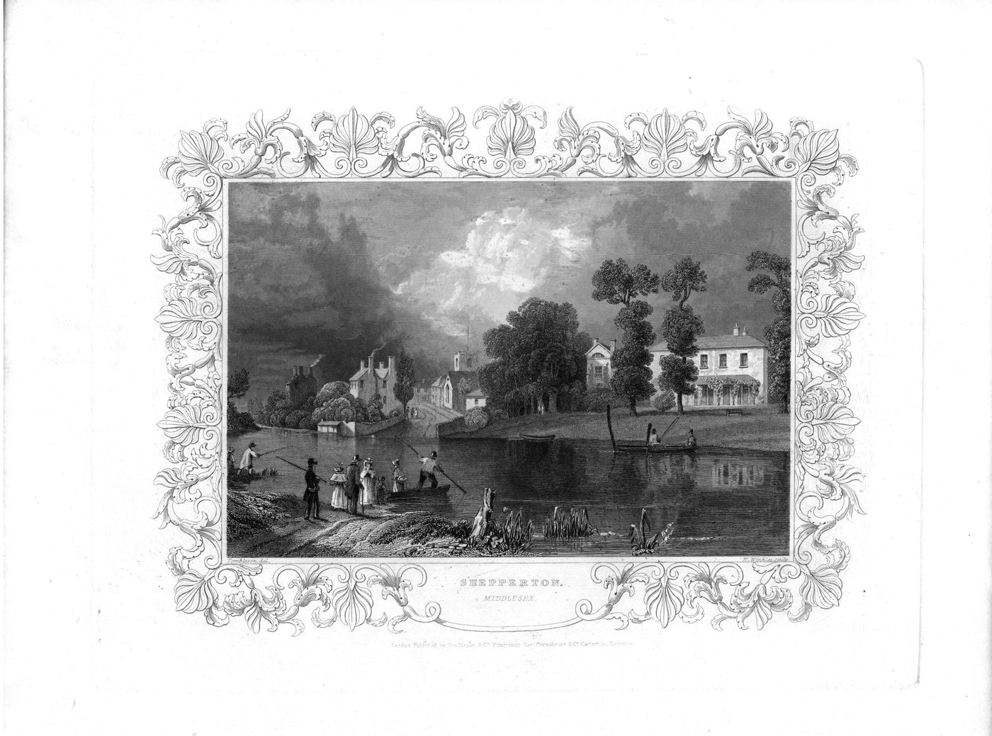 Shepperton Middlesex on the River Thames antique print 1840