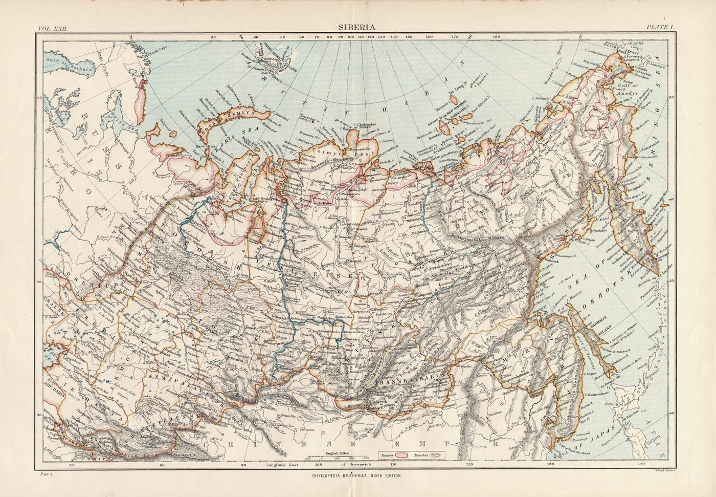 Siberia antique map Encyclopaedia Britannica 1889