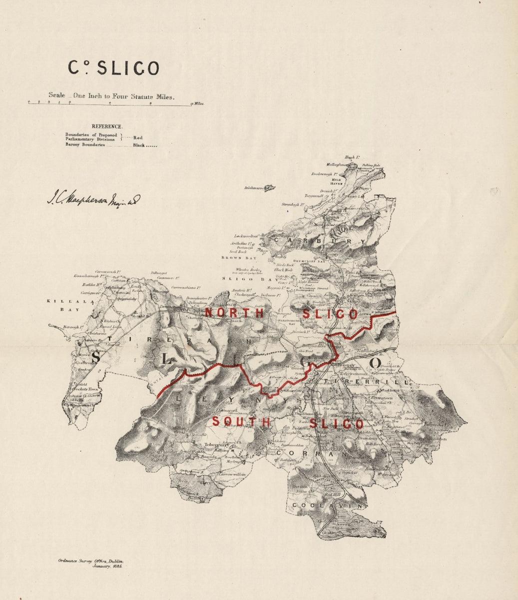 Sligo Ordnance Survey Boundary Commission antique map 1885