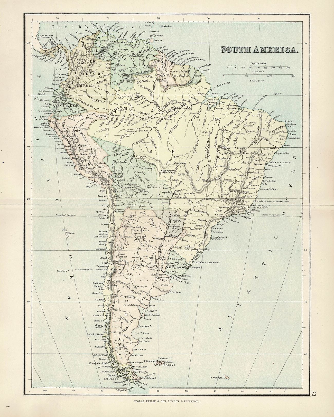 South America, Antique Map, 1886