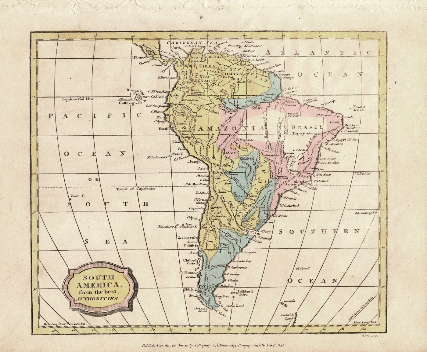South America from the Best Authorities antique map 1806