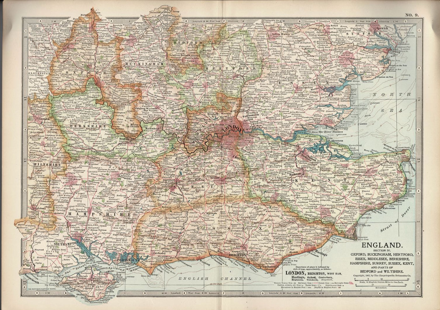 England South East antique map Encyclopedia Britannica 1903