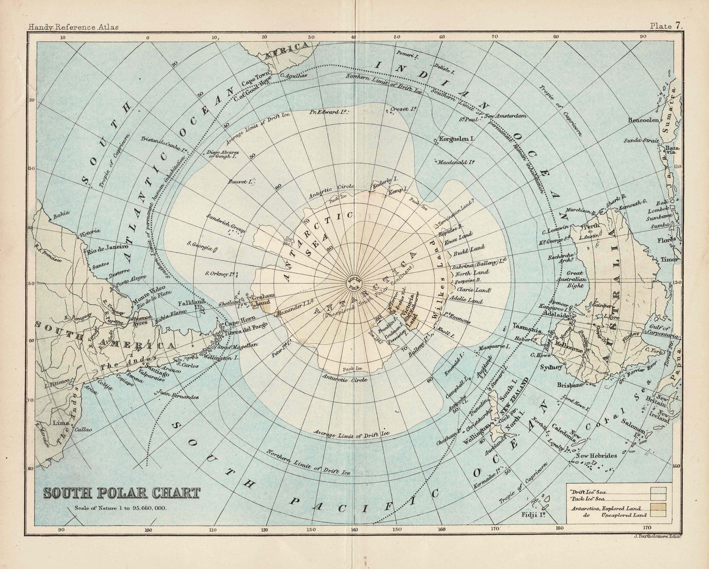 South Polar Chart (Antarctica) antique map 1887