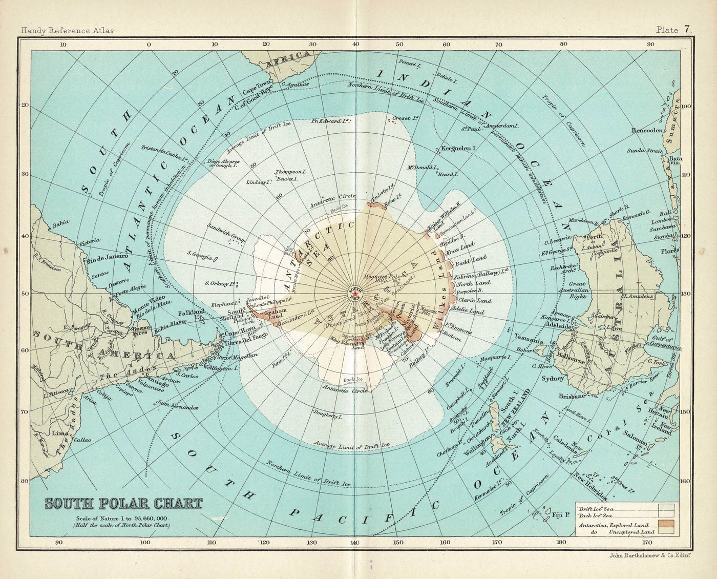 South Polar Chart antique map published 1909