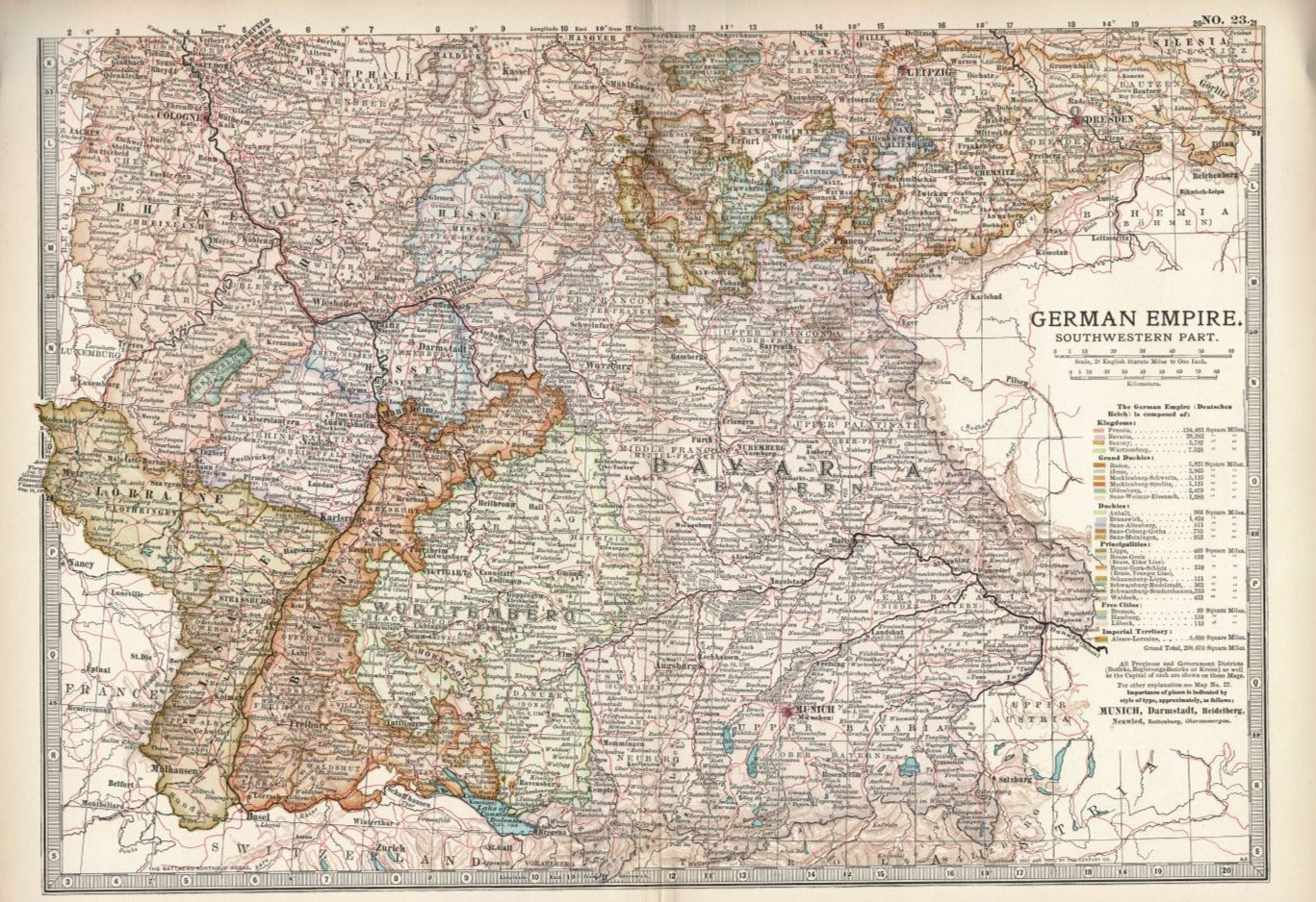 Southwestern German Empire antique map Encyclopaedia Britannica 1903