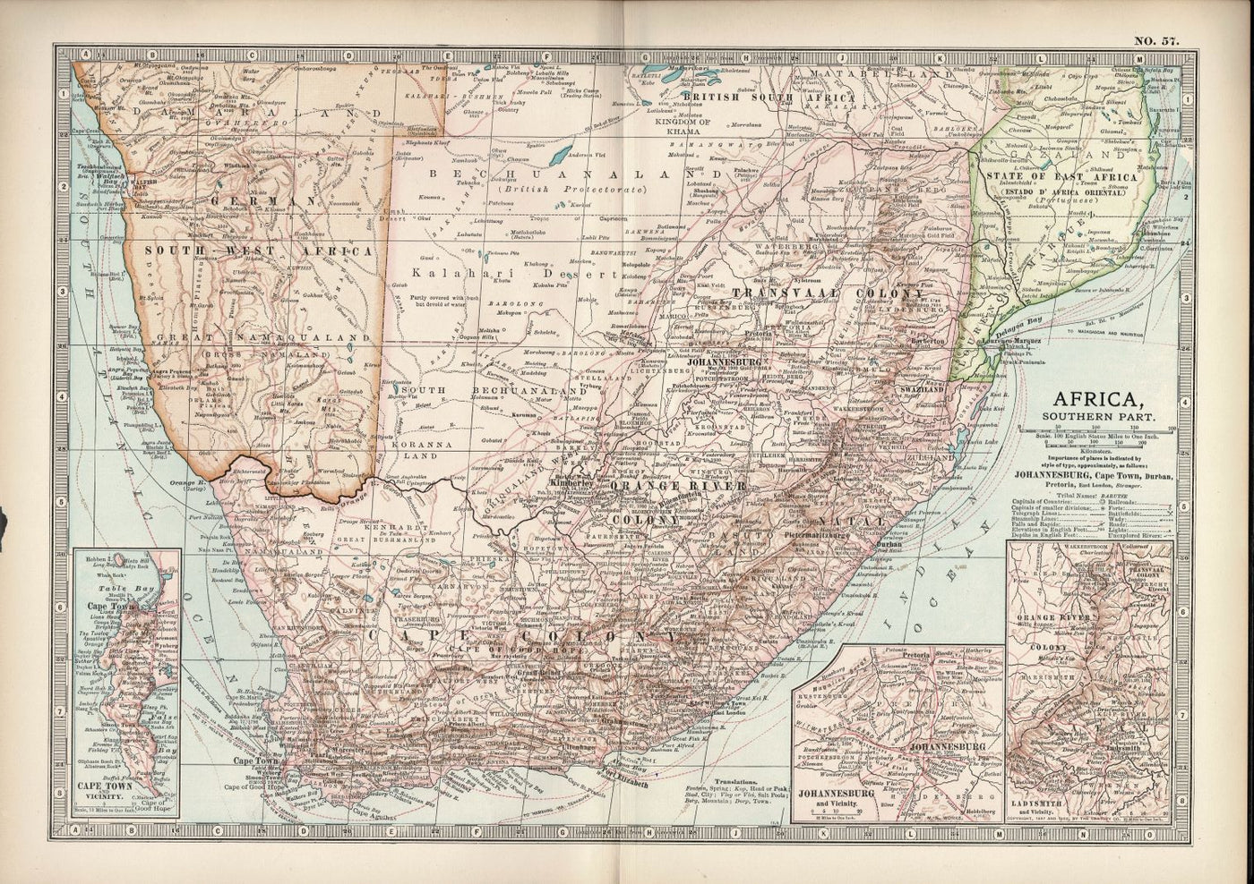 Africa South Part antique map from Encyclopaedia Britannica 1903