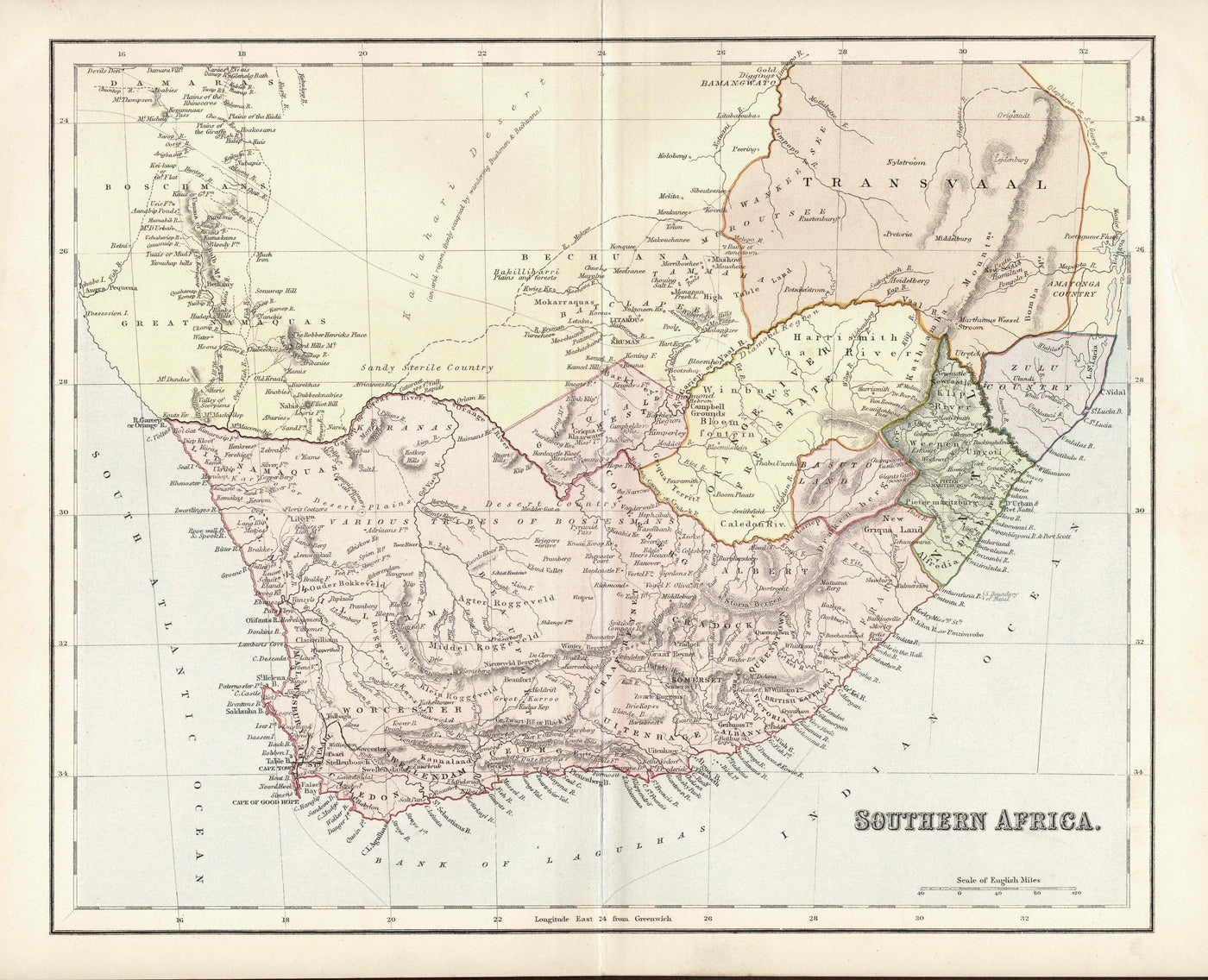 Southern Africa antique map published c.1884