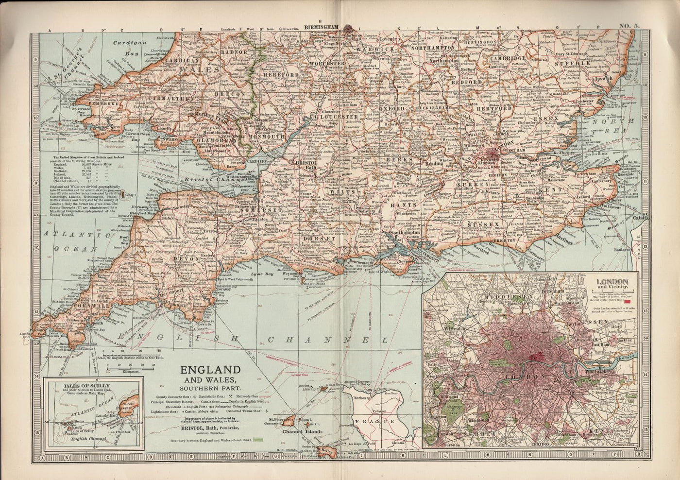 England & Wales Southern Part antique map Encyclopedia Britannica 1903