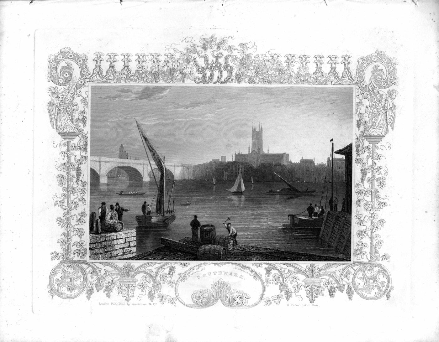 Southwark Cathedral from across the River Thames published in 1840