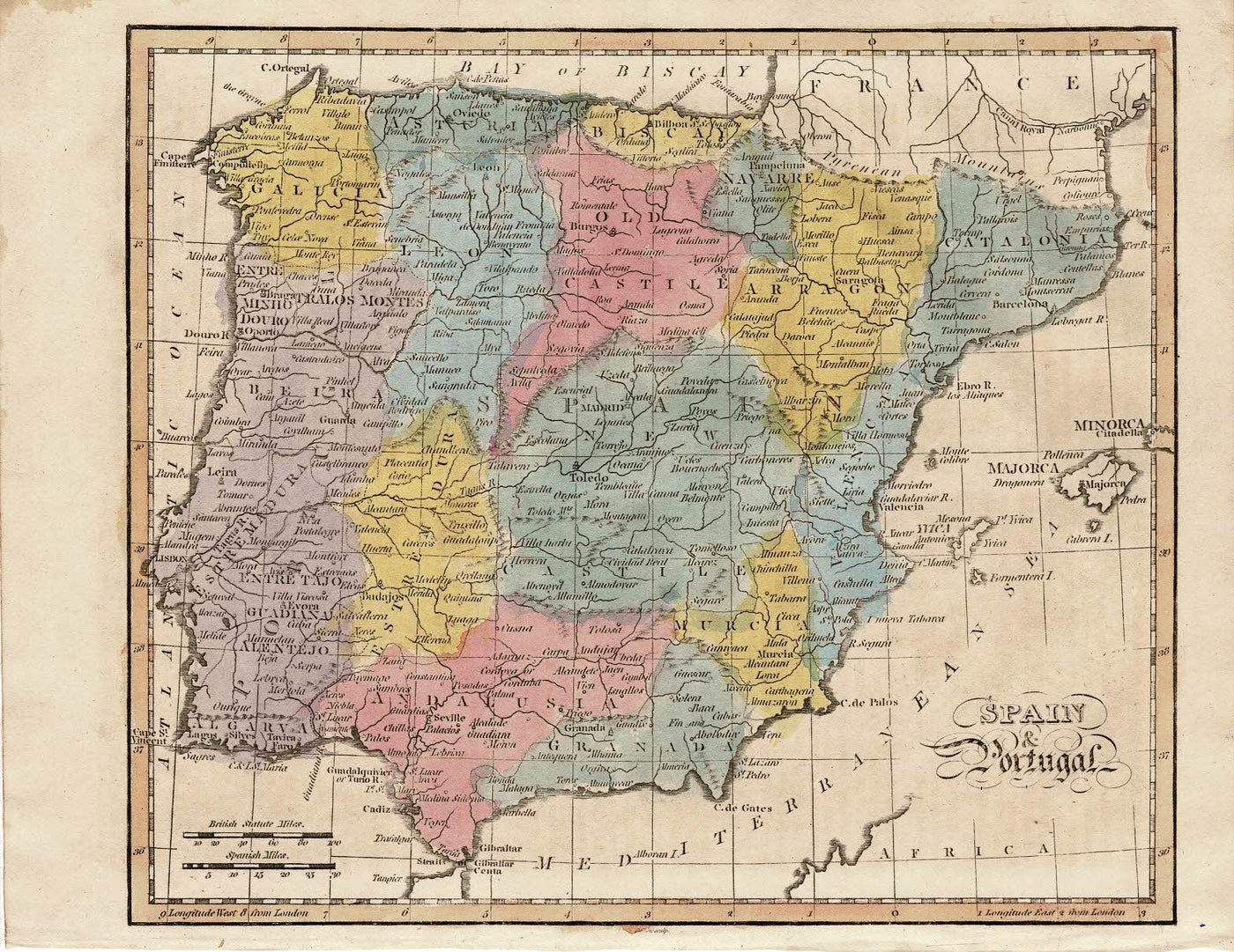 Spain & Portugal antique map published 1815