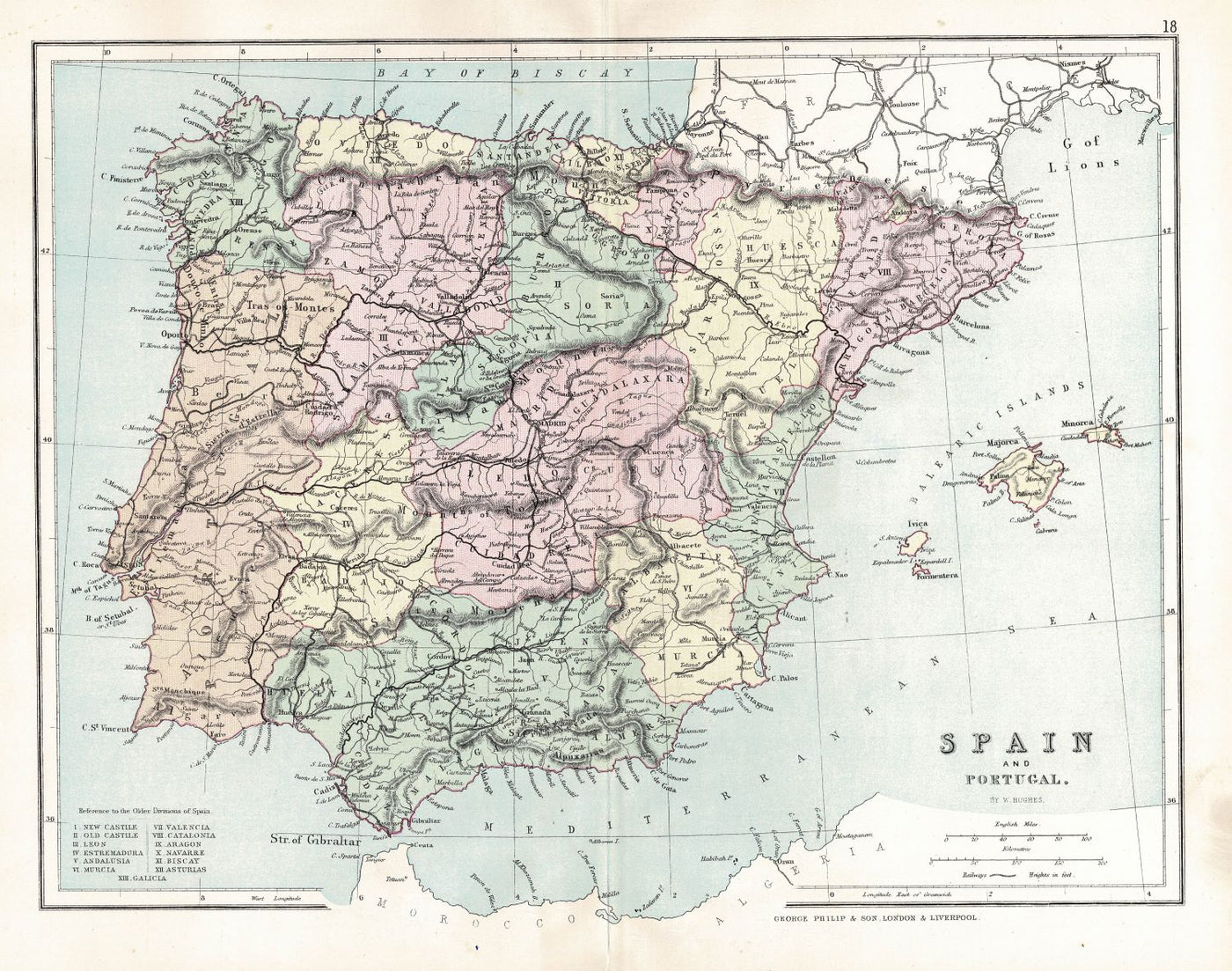 Spain and Portugal Iberian Peninsula antique map 1891