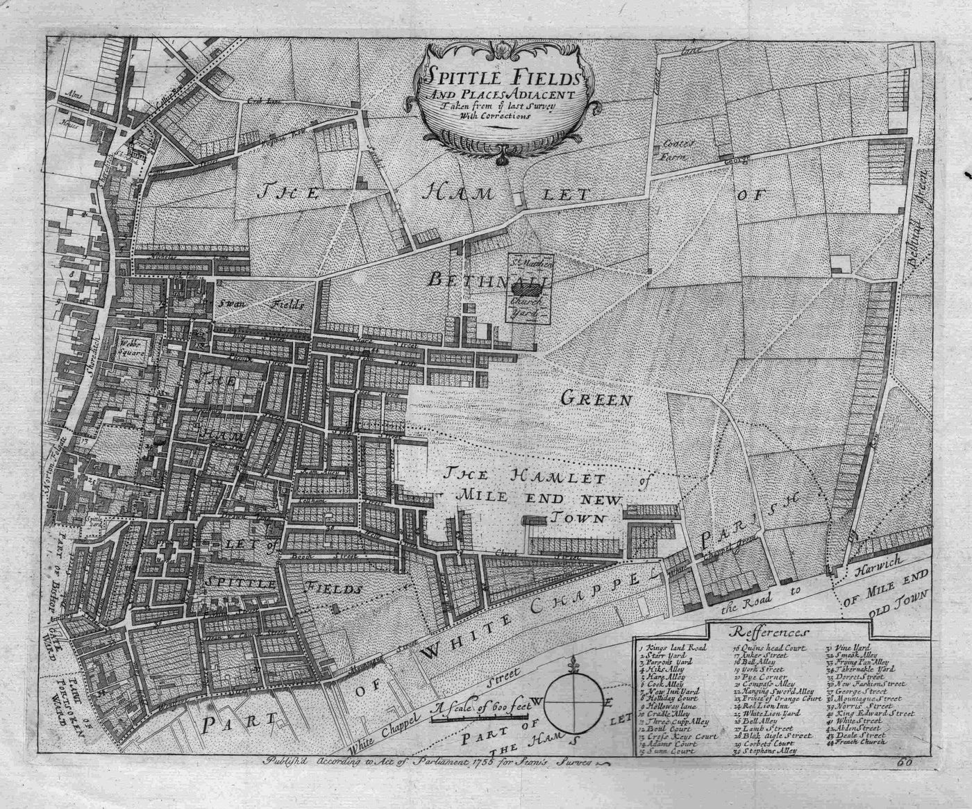 Spitalfields antique map from Stow's Survey published 1755