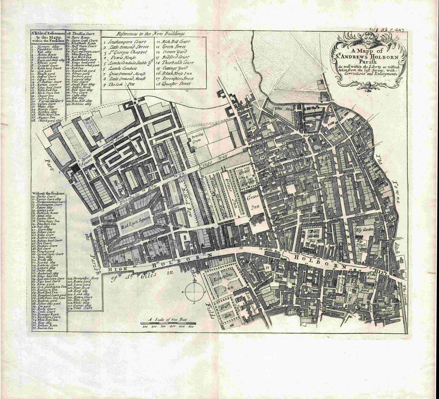 St Andrew's Church Holborn antique map published 1720