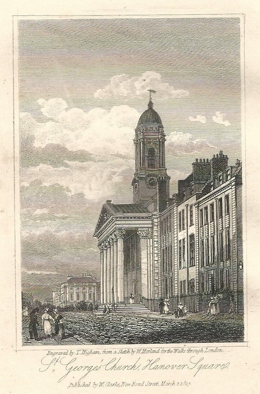 St. George's Church Hanover Square antique print 1817