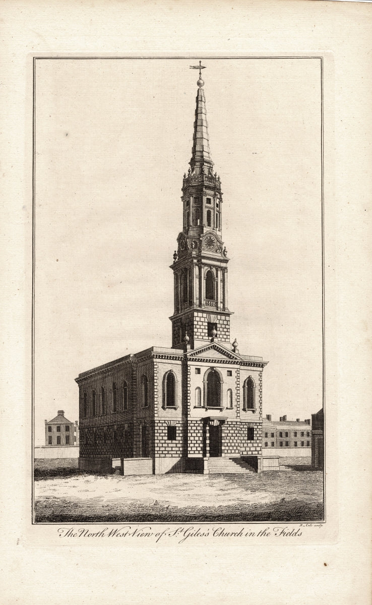 St Giles in the Fields antique print 1756