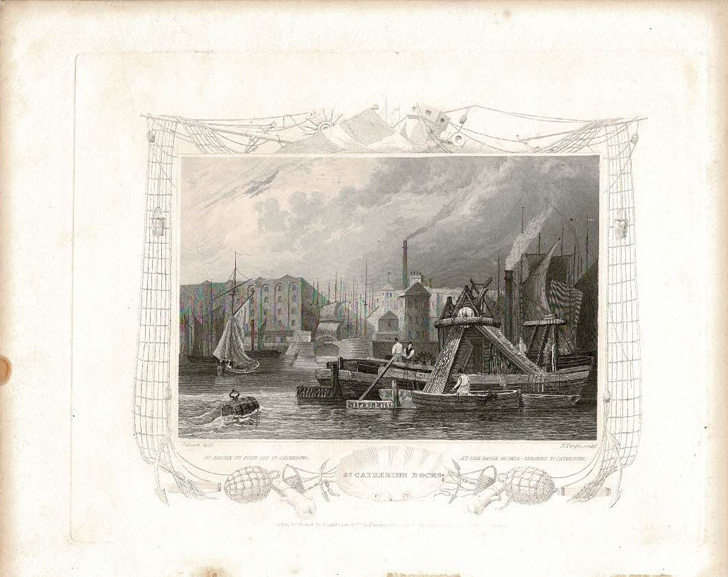 St. Katherine's Dock Wapping antique print 1840