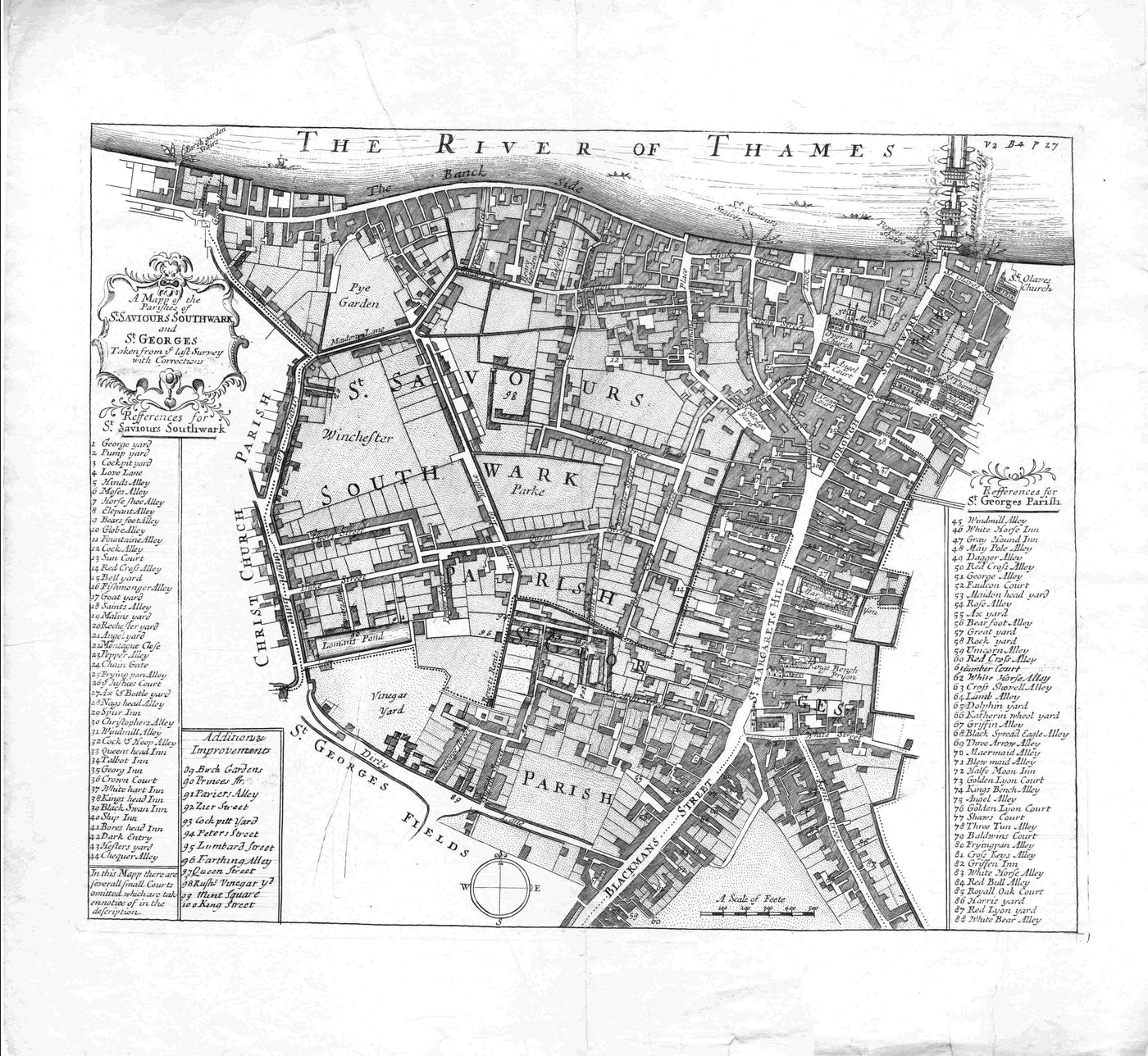 St. Saviour's & St. George's Parish Southwark antique map 1720