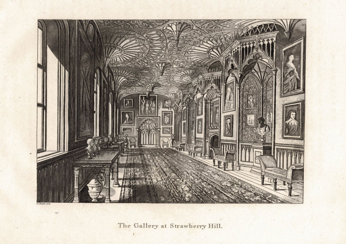 Strawberry Hill Gallery antique print, 1811