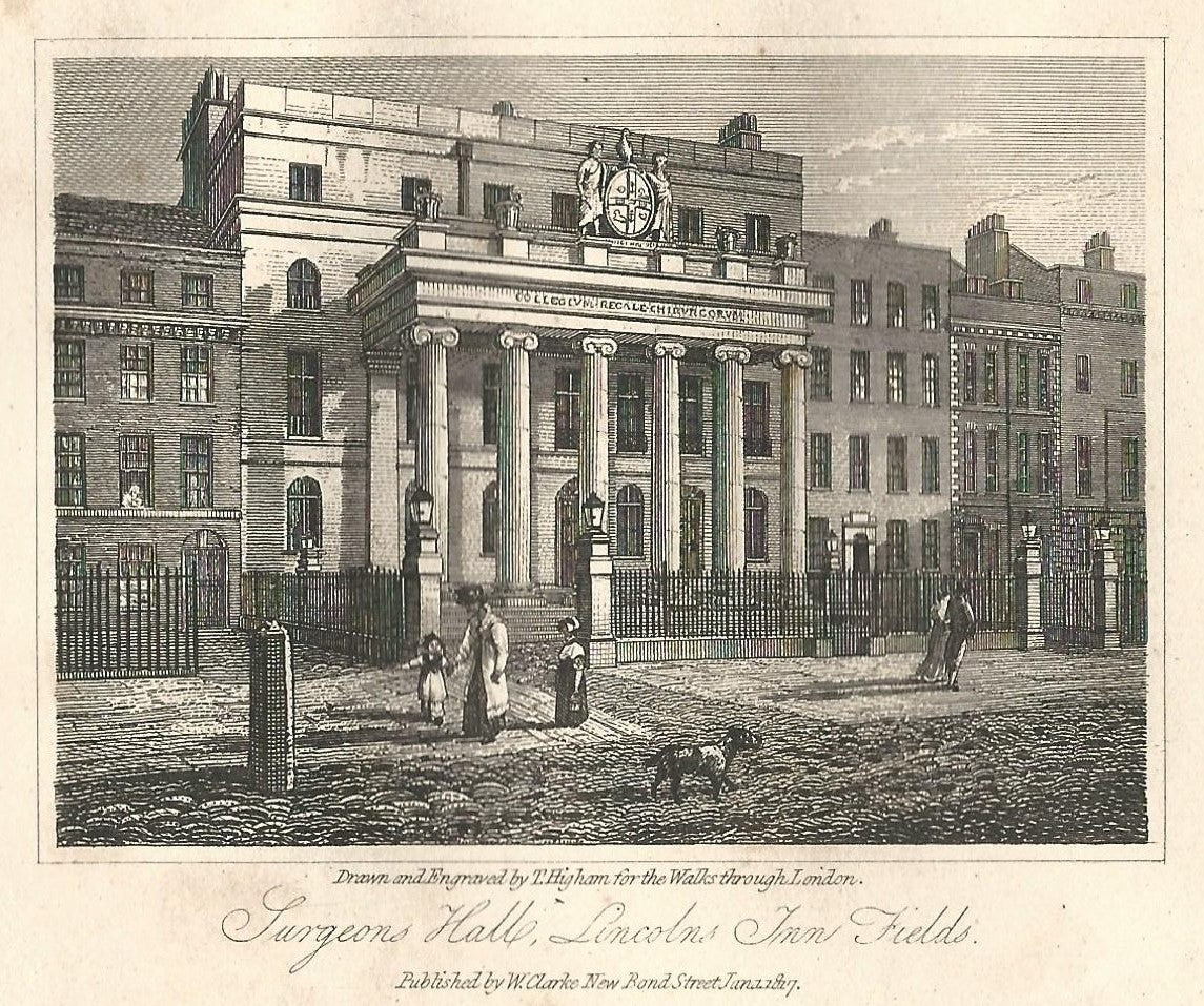 Surgeons Hall Lincolns Inn Fields antique print 1817