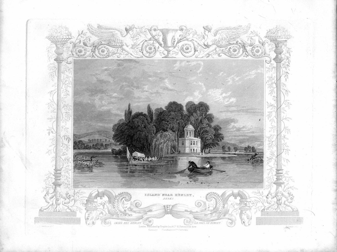 Temple Island on the River Thames near Henley Oxfordshire antique print 1840