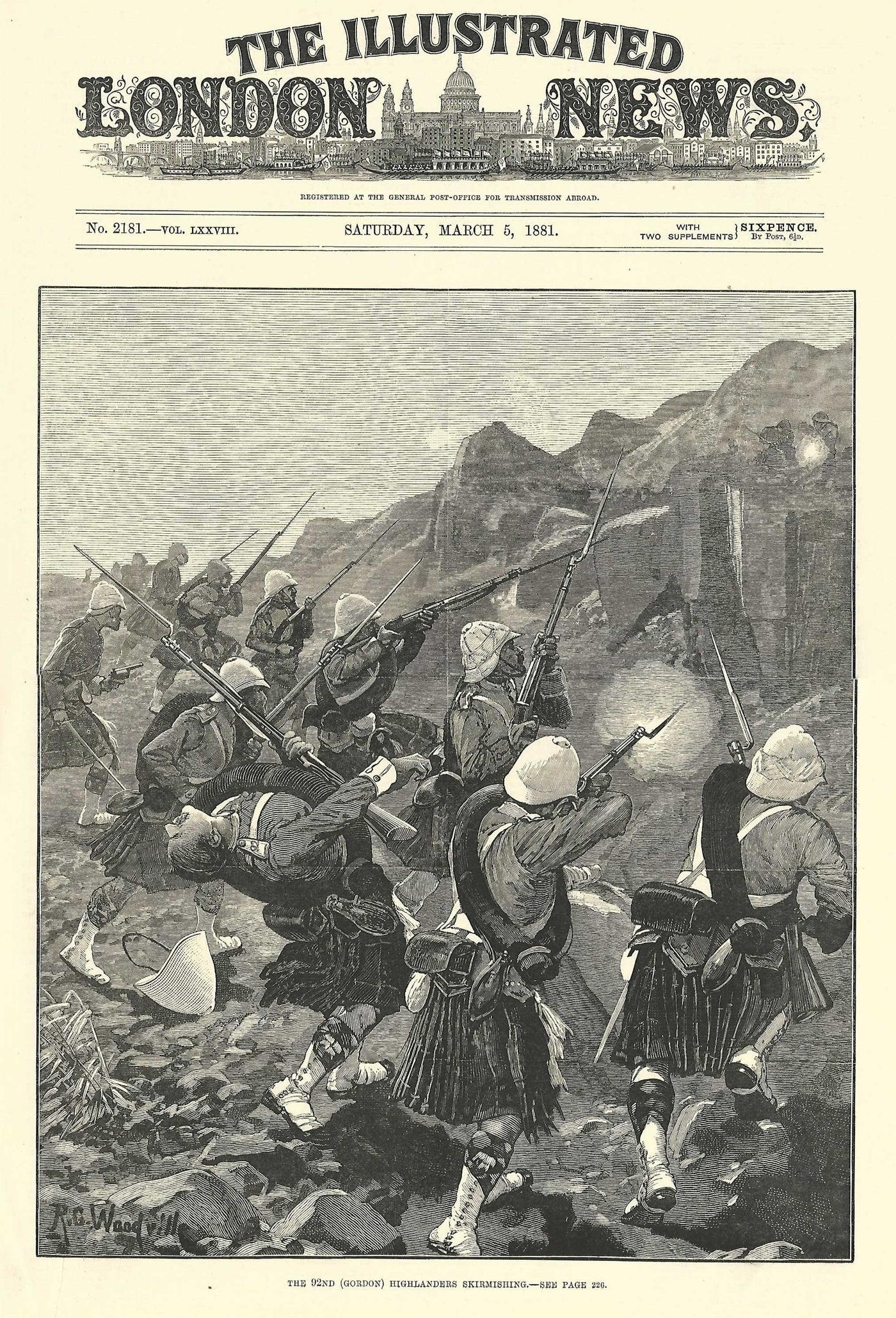 Gordon Highlanders British Army Boer War antique print 1881