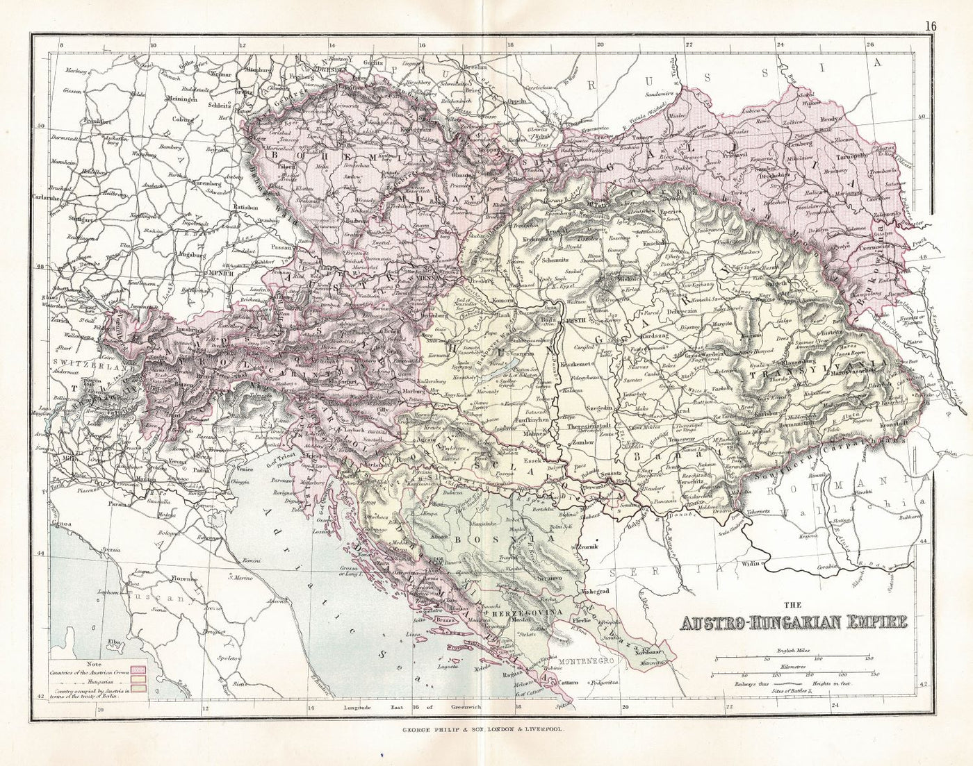 Austro-Hungarian Empire original antique map 1891