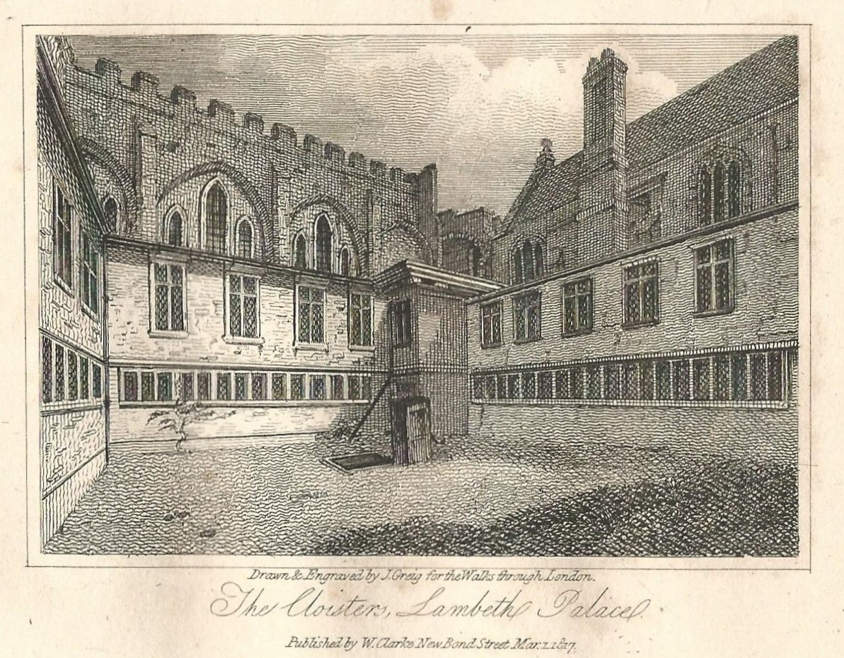 Lambeth Palace Cloister antique print 1817