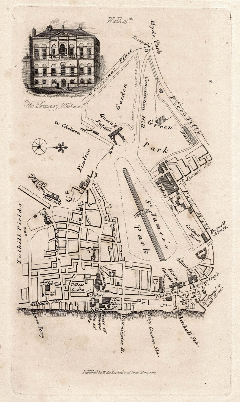 The Treasury Westminster antique print published 1817
