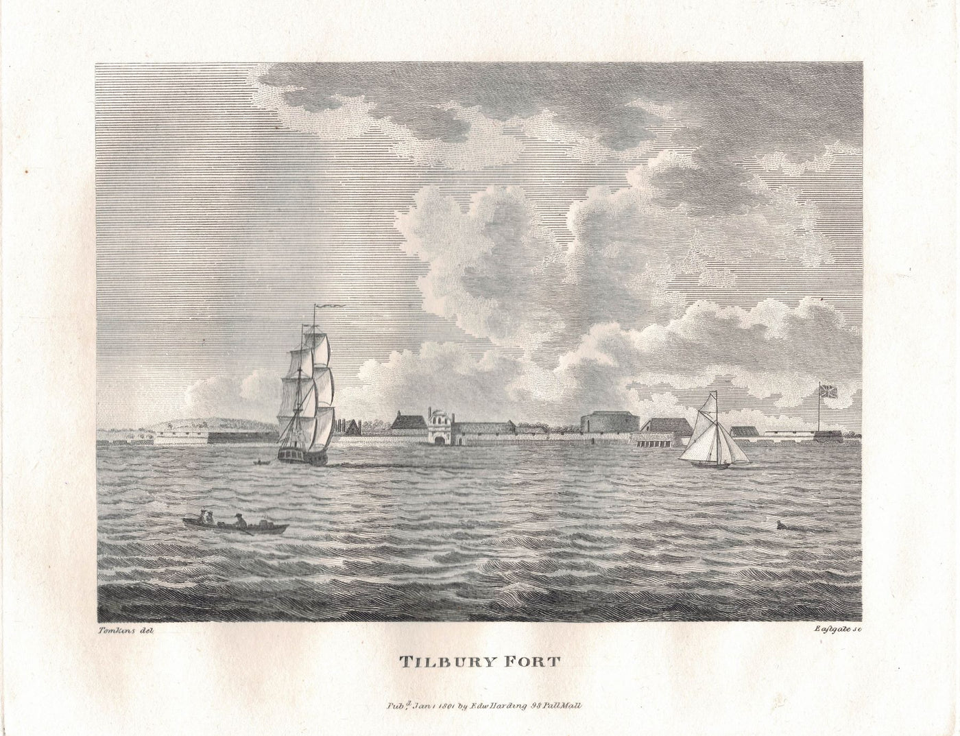 Tilbury Fort from the River Thames antique print published in 1801