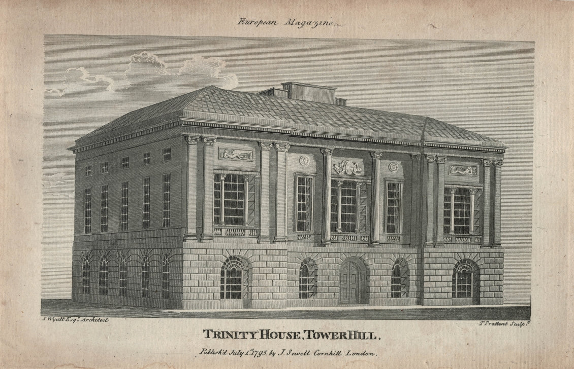 Trinity House Tower Hill City of London antique print published 1795