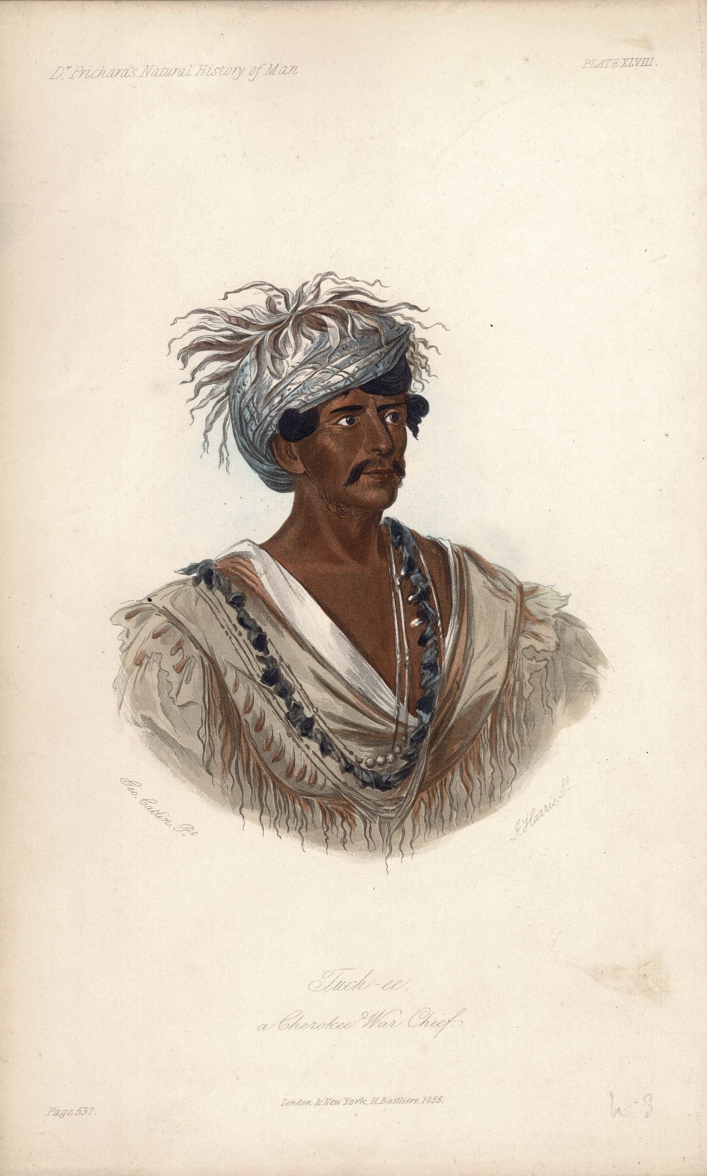 Cherokee War Chief Tuck-ee antique print 1855