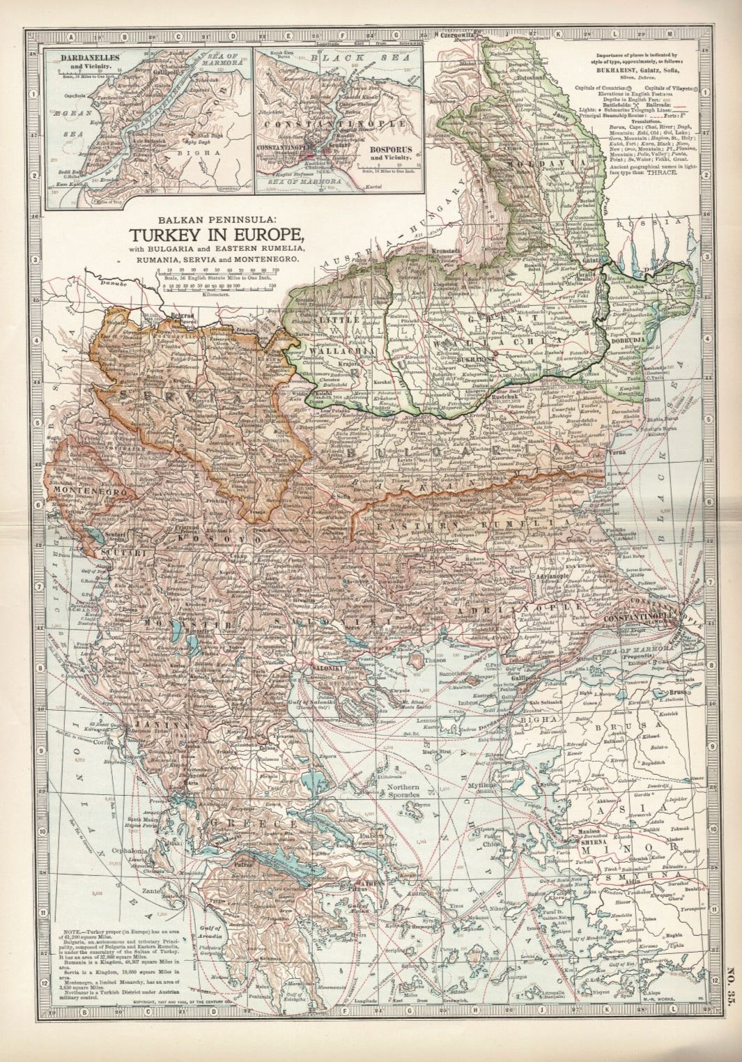 Antique Map of Turkey in Europe, Encyclopaedia Britannica 1903