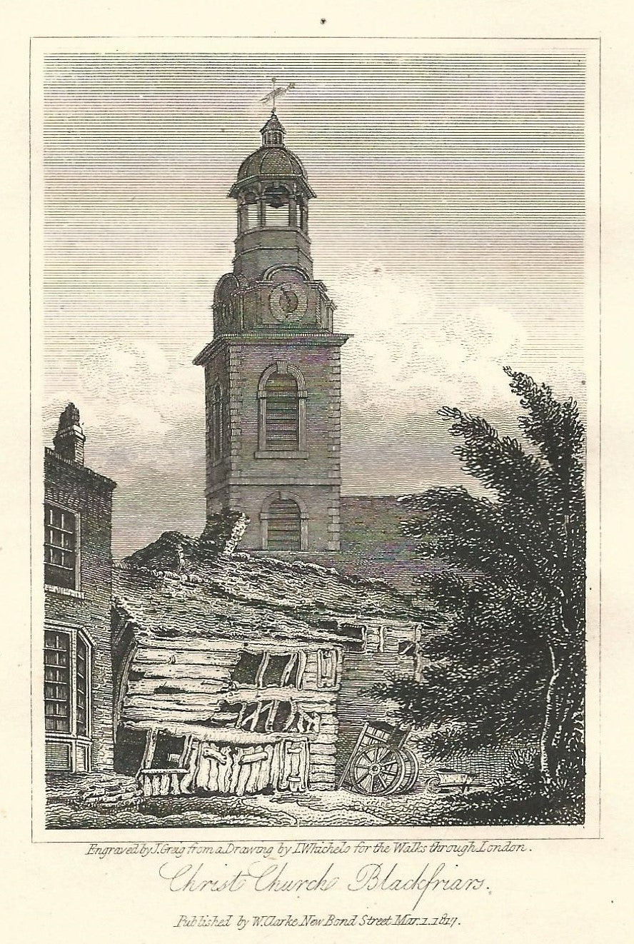 Christ Church Blackfriars antique print 1817