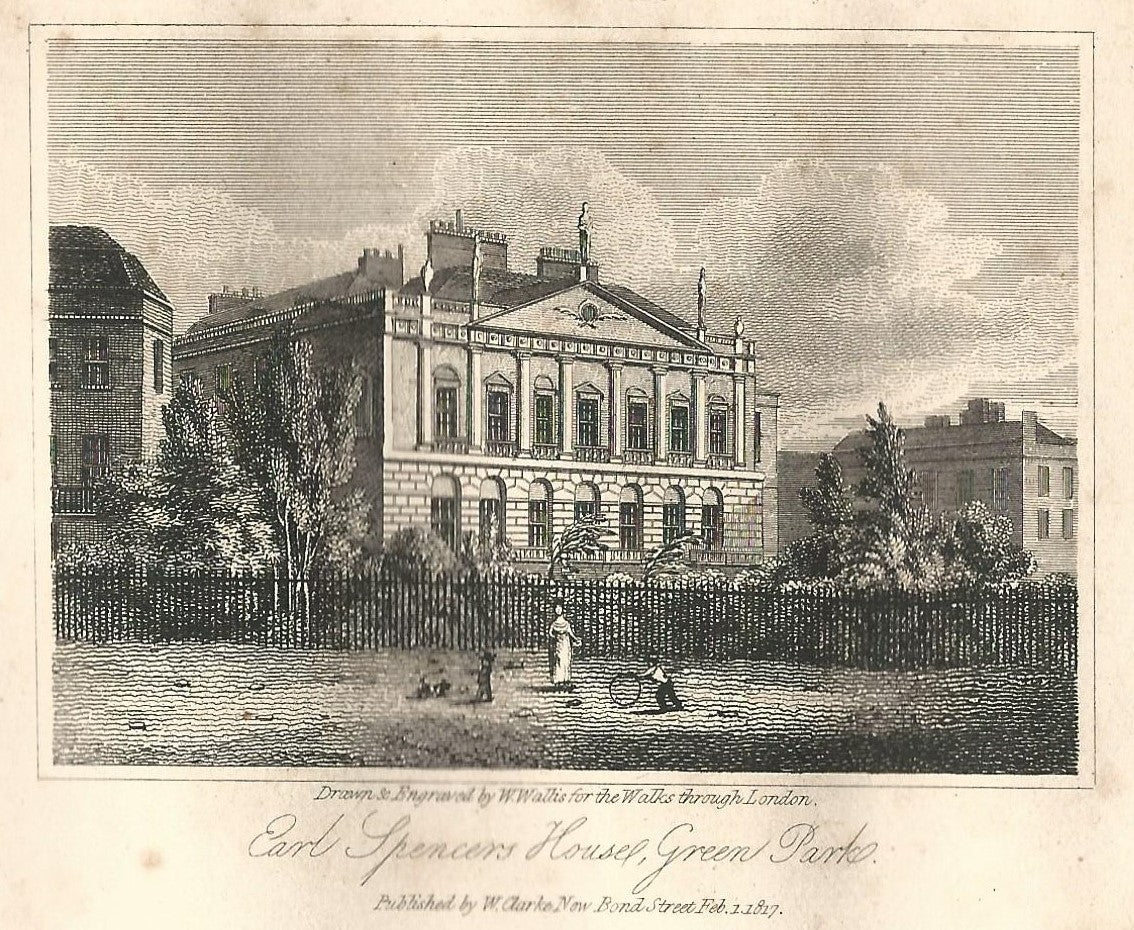 Earl Spencer's House, Green Park London antique print 1817