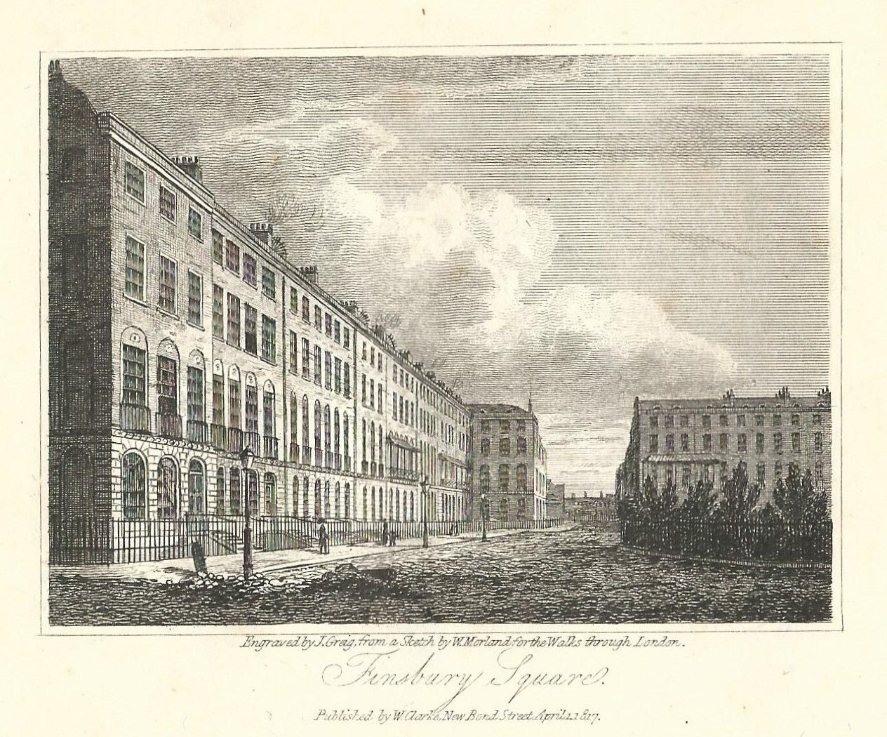 Finsbury Square  antique print 1817