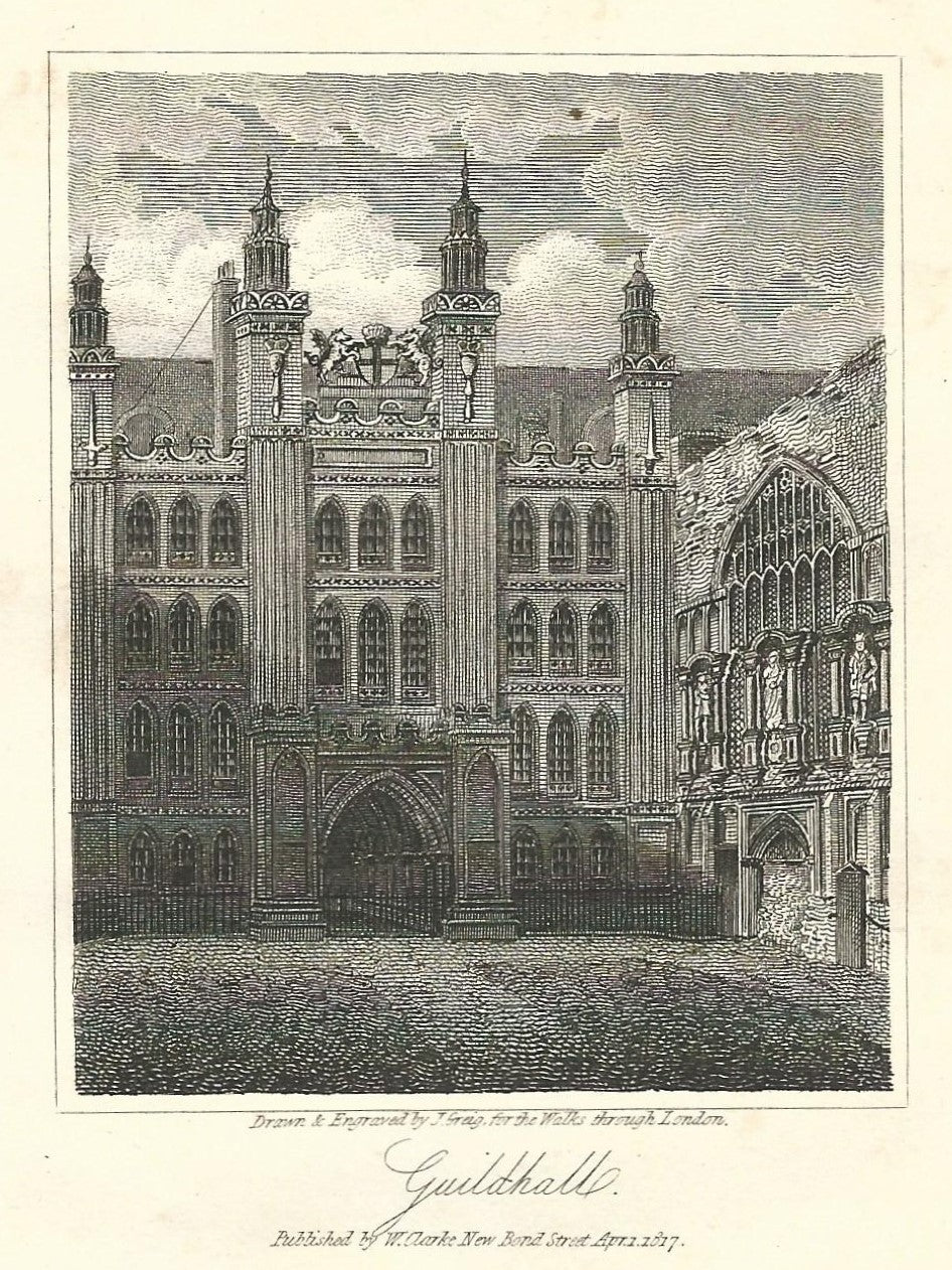 Guildhall London antique print 1817