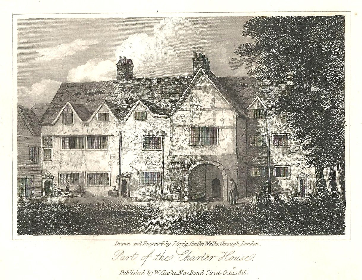 Charter House interior antique print published 1817